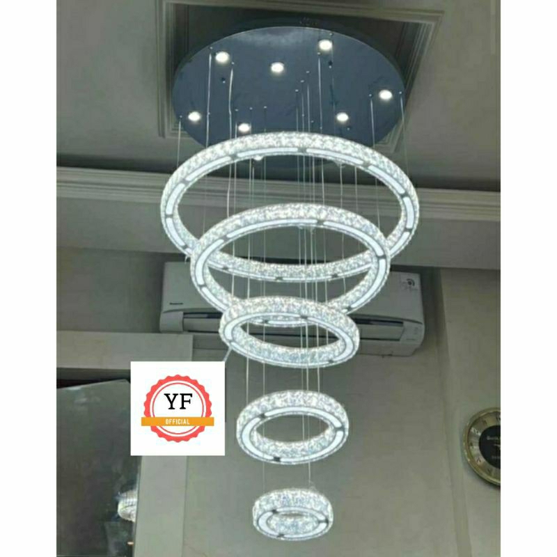 Foto Tanpa Merek Ring Lampu Hais Kristal Lapisan Ganda
